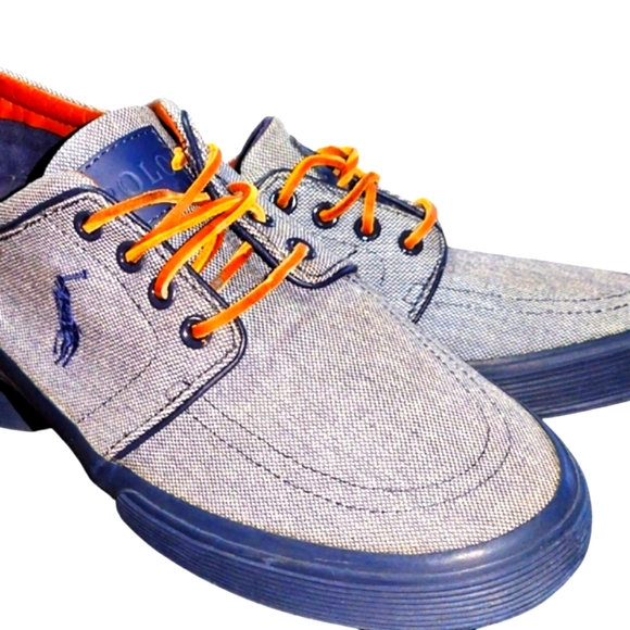 Polo by Ralph Lauren Faxon Low Gray and Blue Sneakers Casual Canvas Men 10D - Picture 2 of 7